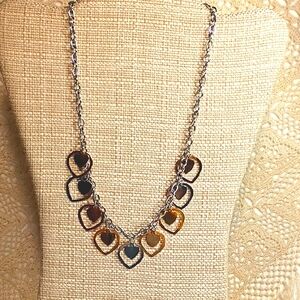 Milor Stainless Steel Tri-Tone Heart Charm Necklace